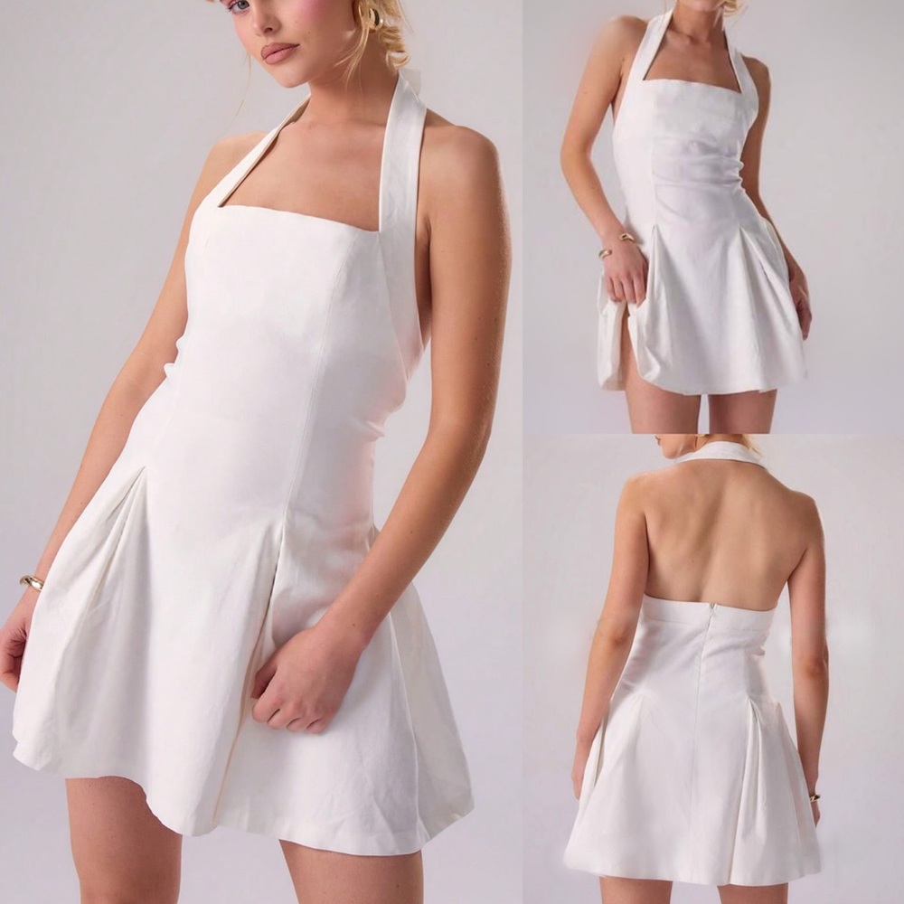 Elegant White Halter Mini Dress